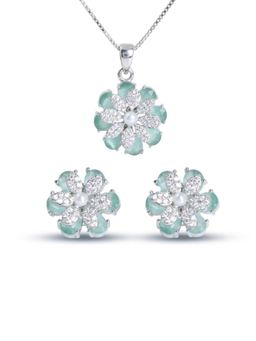 Anoree - Ocean Petal Spark Green Pendant with Chain and Earrings