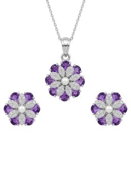 Anoree - Flora Charm Purple Pendant with Chain and Earrings