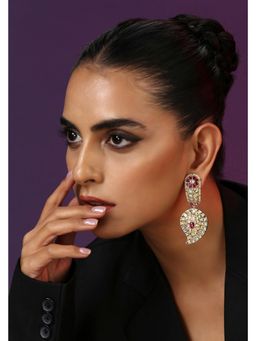SWABHIMANN - Paachi Red Gold Plated Polki Dangler Earrings