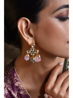 SWABHIMANN - Bhaaneri Gold Plated Kundan Dangler White Earrings
