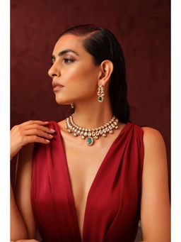 SWABHIMANN - Indira Green Kundan Necklace with Earrings