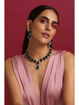 SWABHIMANN - Megan Emerald Zirconia Green Necklace with Earrings