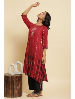 W - Red Geometric Kurta & Parallel Pant (Set of 2)