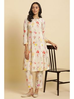 W - Cream Floral Kurta