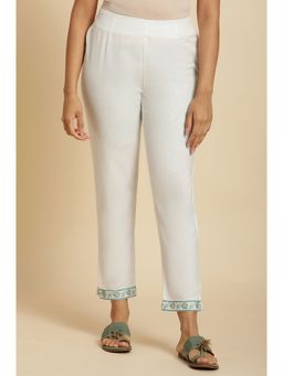 W - Off White Solid Slim Pant