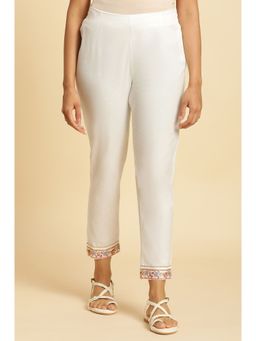 W - Off White Solid Slim Pant