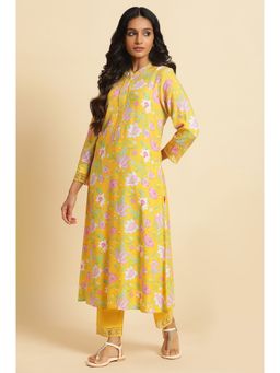 W - Women Green Festive Solid Rayon Kurta With Slim Pant & Dupatta