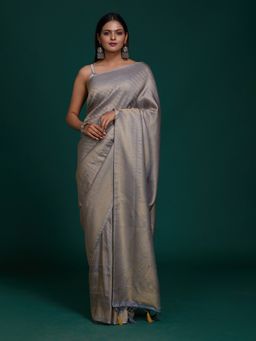 Koskii - Grey Woven Art Silk Saree with Unstitched Blouse