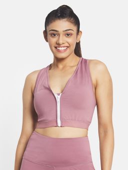 Kica - Zip Medium Support Sports Bra With In-Built Cups - Pink