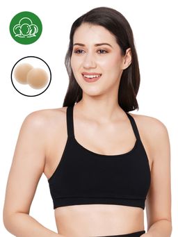 Inner Sense - Black Low Impact Sports Bra with Silicon Nipple Cover (Set of 2)