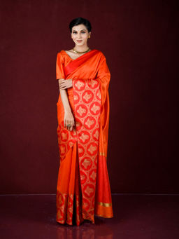 EXCLUSIVA - Orange Zari Woven Work Banarasi Saree with Unstitched Blouse