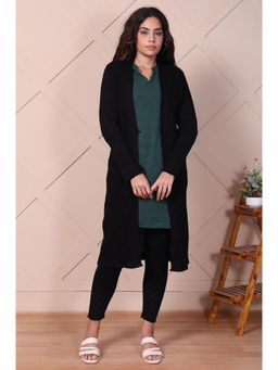 Aurelia - Womens Black Textured Straight Acrylic Blend Cardigan
