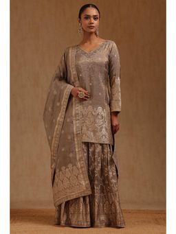 Soch - Womens Beige Tissue Zari Woven Kurta and Palazzo with Dupatta