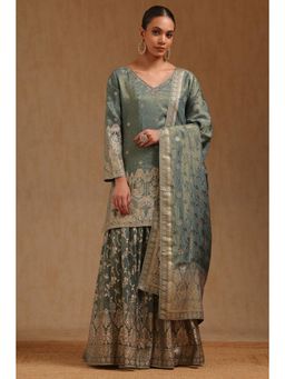Soch - Womens Green Tissue Zari Woven Kurta and Palazzo with Dupatta