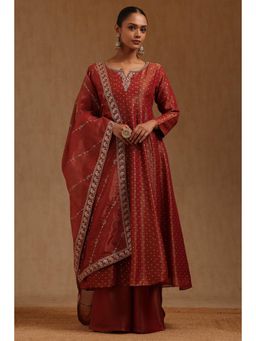 Soch - Womens Rust Tissue Zari Woven Kurta and Palazzo with Dupatta