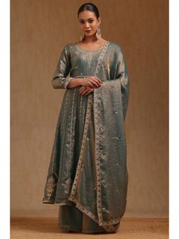 Soch - Womens Teal Green Fendi Embroidered Kurta and Palazzo with Dupatta