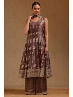 Soch - Earth Fendi Embroidered Kurta and Palazzo with Dupatta and Pair Of Unstitched Sleeves