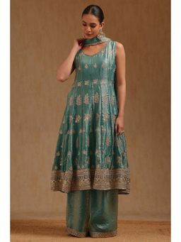 Soch - Earth Fendi Embroidered Kurta and Palazzo with Dupatta and Pair Of Unstitched Sleeves