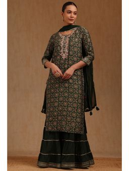 Soch - Womens Green Muslin Ethnic Motifs Kurta and Sharara with Dupatta