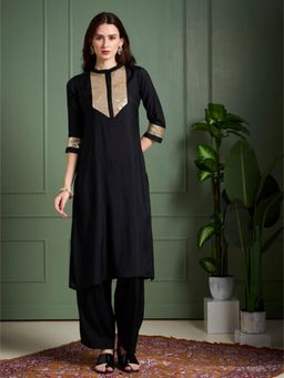 FASHOR - Sequin Straight Fit Co-Ord Set - Black