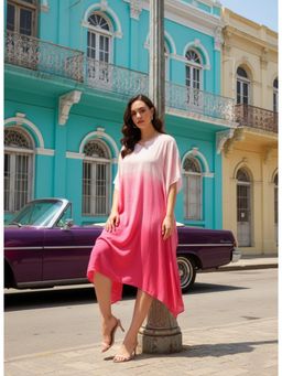 Maaesa - Women Handcrafted Tie-Dye Rayon Crepe Kaftan Dress - Pink