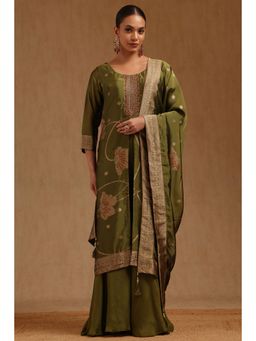 Soch - Womens Green Tissue Floral Woven Design Kurta and Palazzo with Dupatta