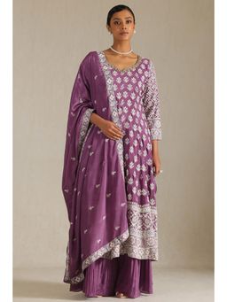 Soch - Womens Purple Chinon Embroidered Kurta and Palazzo with Dupatta