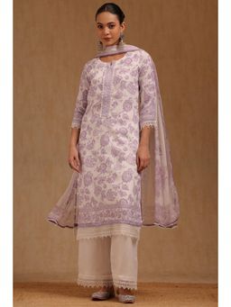 Soch - Womens Off White Linen Floral Printed Kurta and Pant with Dupatta