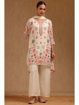 Soch - Womens Off White Georgette Embroidered Kurta and Pant with Dupatta