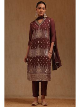 Soch - Womens Brown Georgette Zari Woven Kurta and Pant with Dupatta