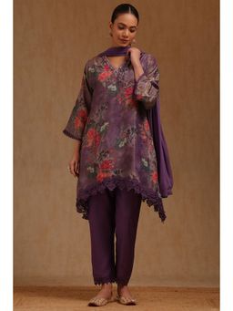 Soch - Womens Purple Tissue Botanical Printed Kurta and Pant with Dupatta