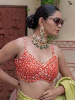 Suta - Orange Sleeveless Padded Stitched Blouse