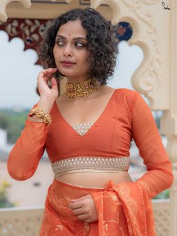 Suta - Orange Full Sleeves Organza Padded Stitched Blouse