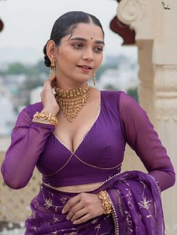 Suta - Purple Full Sleeves Organza Padded Stitched Blouse