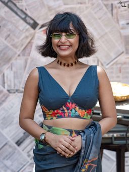 Suta - Grey Sleeveless Cotton Padded Stitched Blouse