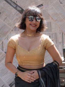 Suta - Gold Half Sleeves Cotton Padded Stitched Blouse