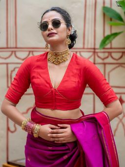 Suta - Red Sleeves Viscose Padded Stitched Blouse