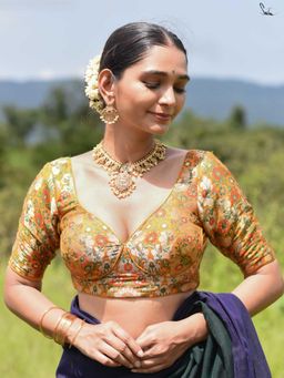 Suta - Orange Polyester Padded Stitched Blouse