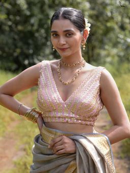 Suta - Pink Sleeveless Polyester Padded Stitched Blouse