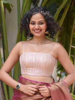 Suta - Pink Strap Sleeves Polyester Padded Stitched Blouse