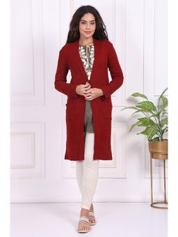 W - Red Straight Knitting Cardigan