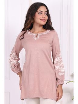 W - Pink Embroidered Straight Acrylic Tunic