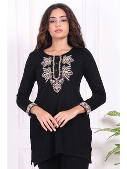 W - Black Embroidered Straight Acrylic Tunic