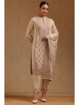 Soch - Womens Beige Acrylic Ethnic Motifs Winter Kurta and Pant with Dupatta