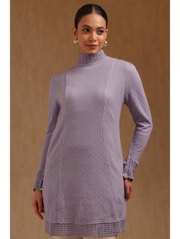 Soch - Womens Purple Acrylic Knitted Tunic with Pearl