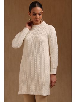 Soch - Womens Off White Acrylic Knitted Tunic with Lace