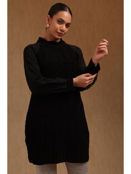 Soch - Womens Black Acrylic Knitted Tunic with Lace