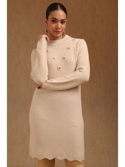 Soch - Womens Cream Acrylic Knitted Tunic with Stone Work