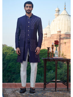Philocaly - Bluesette Slim Fit Embroidered Jacket And Kurta With Pant