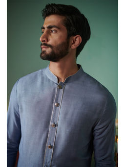Philocaly - Frosty-S Slim Fit Solid Blue Kurta